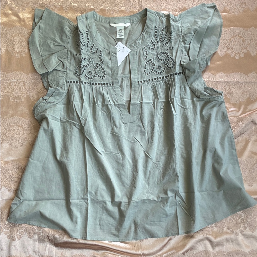 H&M Light Green Eyelet Detail Blouse